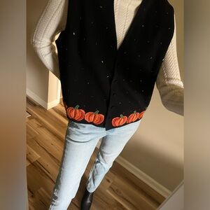 Vintage 90’s Autumn Halloween Pumpkin Vest With Buttons